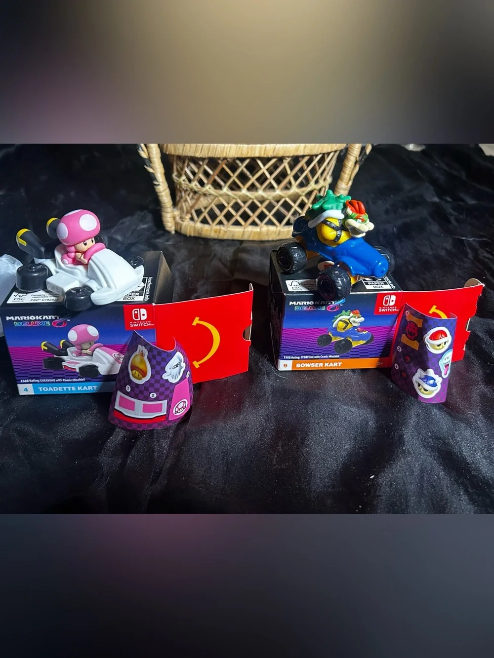 2024 McDonald's Mario Kart Happy Meal toys:Toadette & Bowser with Original Boxes